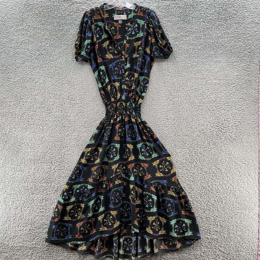 Jessie Western Dress Small Black Colorful Floral Silk Flowy Boho Western Party